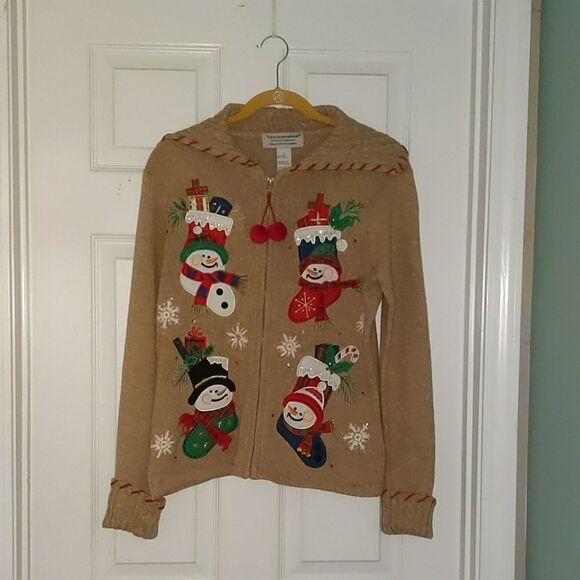 Tiara International snowman cardigan sweater Sz S - Picture 1 of 5